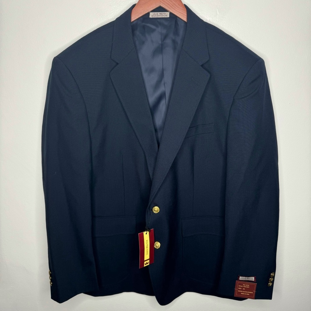 NWT Louis Martin Hopsack Navy Blue Gold‎ Button Blazer Wool Size 44S